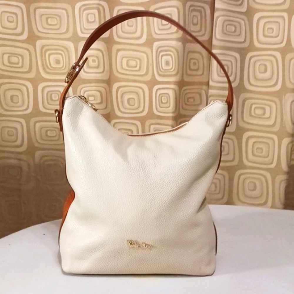 Valentina Cream and Brown Leather Crossbody Bag